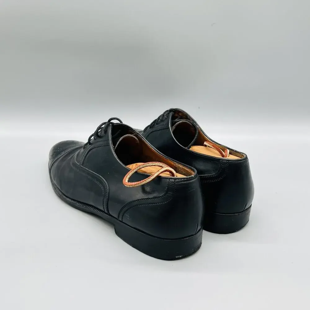 Ferragamo Shoes Mens 8.5 Black Leather Cap Toe Oxford Dres Lace Up Classic